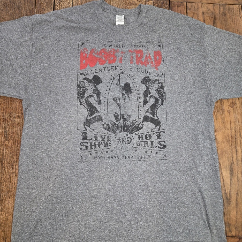 Vintage Y2k Booby Trap Gentlemans Club T-shirt Size 2Xl Strip Grey Mens Comedy
